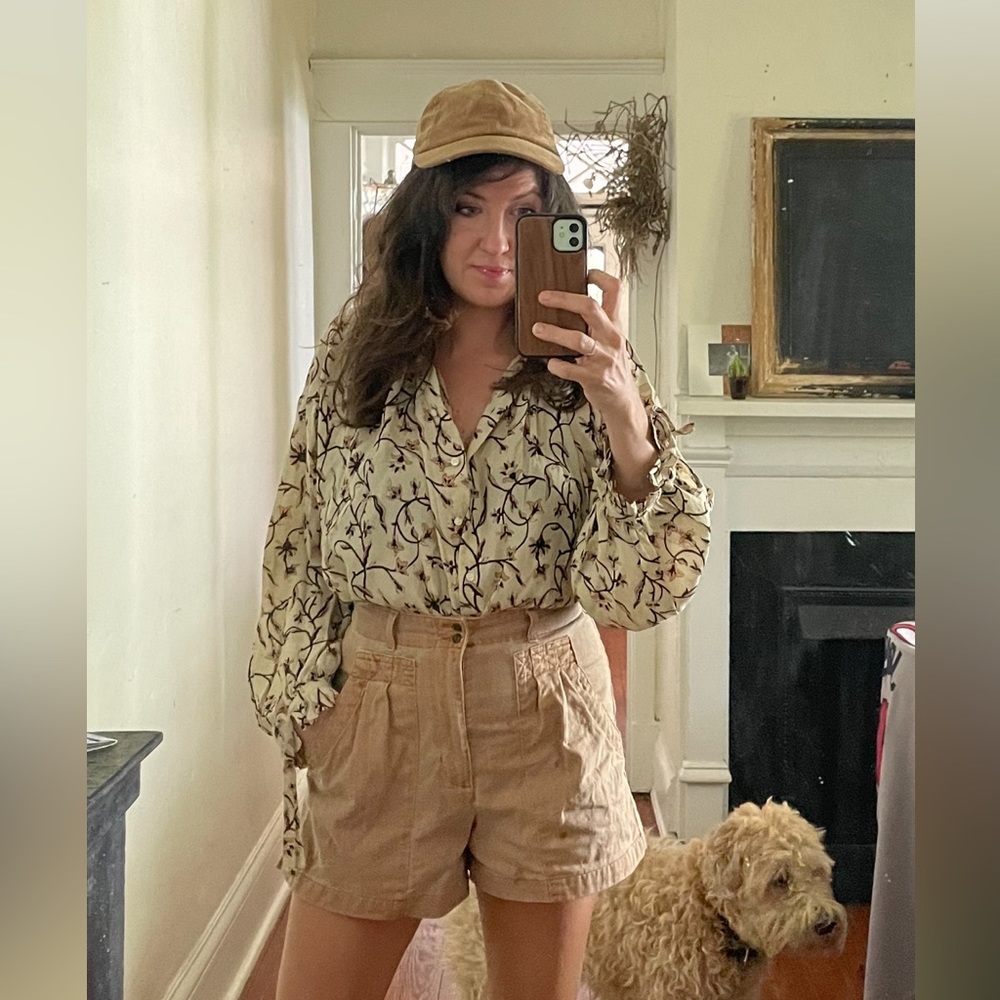Doen button up volume sleeve floral blouse